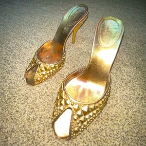 Gucci Studded Gold Bronze Heels